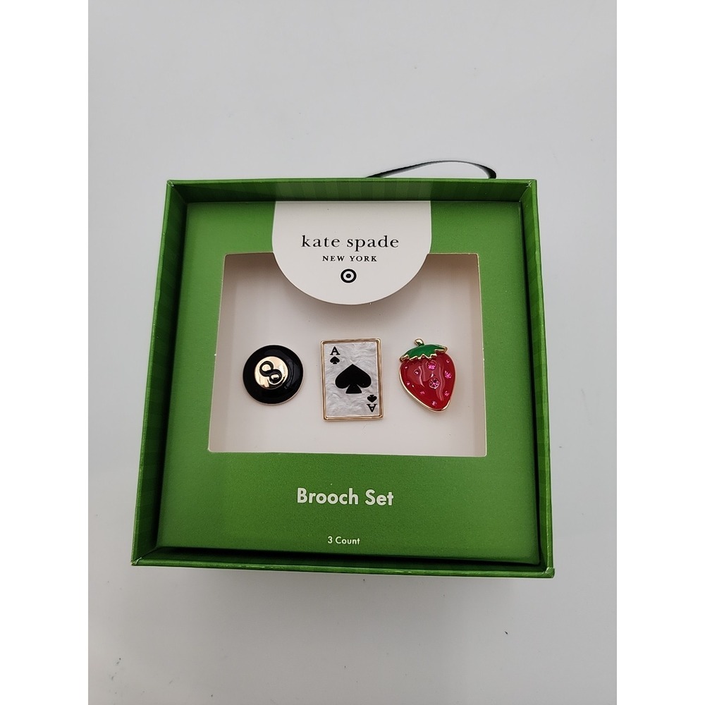 NWT Kate Spade x Target Eight Ball Spade Strawberry Boxed Brooch‎ Lapel Pin Set